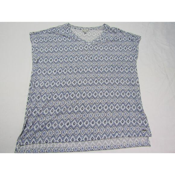 ORIVIS Blue Diamond Geometric V Neck Knit Top Womens size XL Boho Outdoor Y2K - Picture 1 of 6